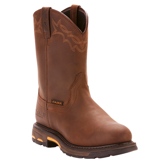 ARIAT MNS WORKHOG PULL ON  WATERPROOF SOFT TOE WORK BOOT BROWN