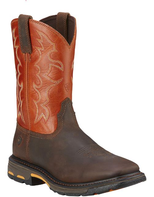 ARIAT MEN'S WORKHOG PULL ON WIDE SQUARE TOE WORK BOOT BROWN