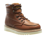 WOLVERINE MNS 6 INCH WEDGE MOC TOE CREPE SOLE SOFT TOE WORK  BOOT BROWN