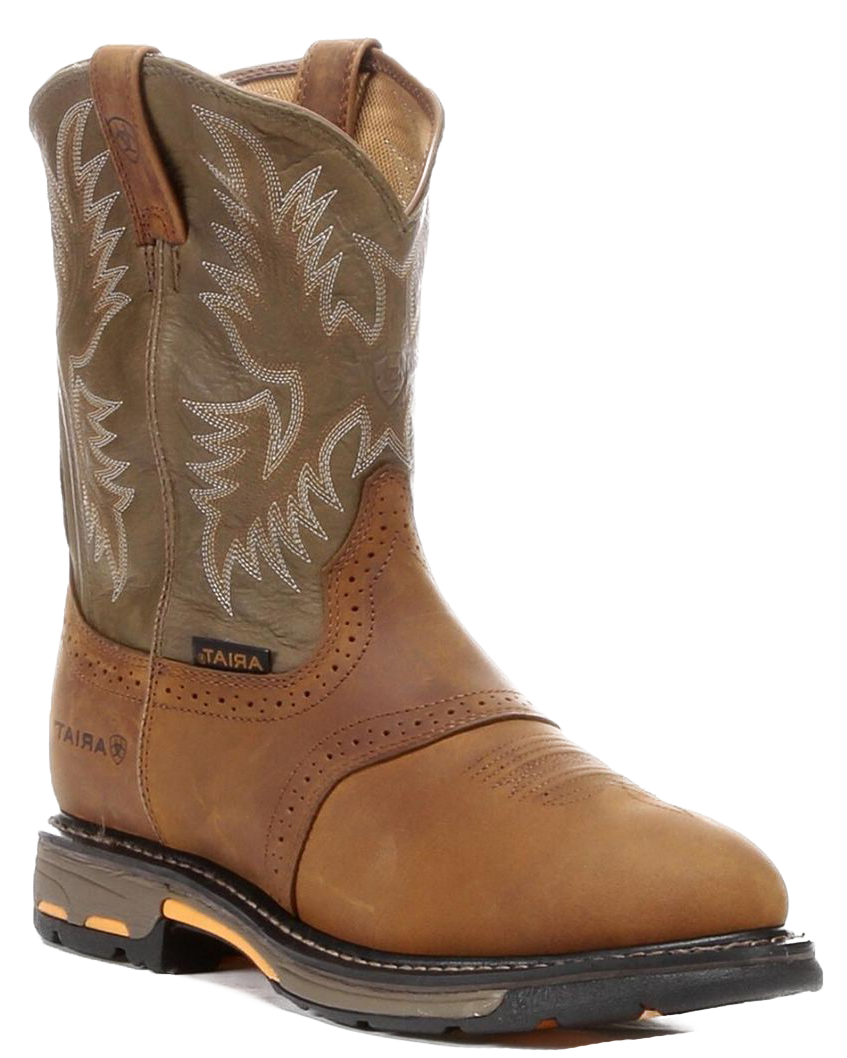 Ariat Mens Workhog Round Toe 10 Inch Pull on Soft Toe Work Boot