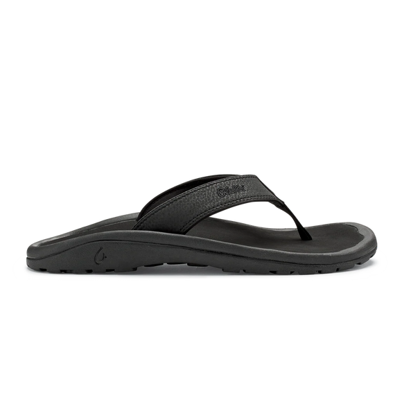 Olukai MNSOhana Leather Waterproof Flip Flop  Black