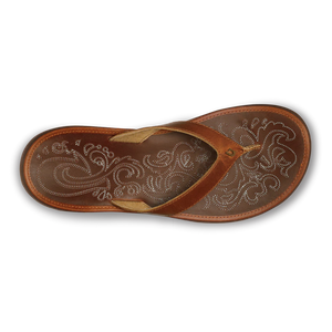 Olukai Paniolo Womens Natural Embossed Leather Beach Sandal